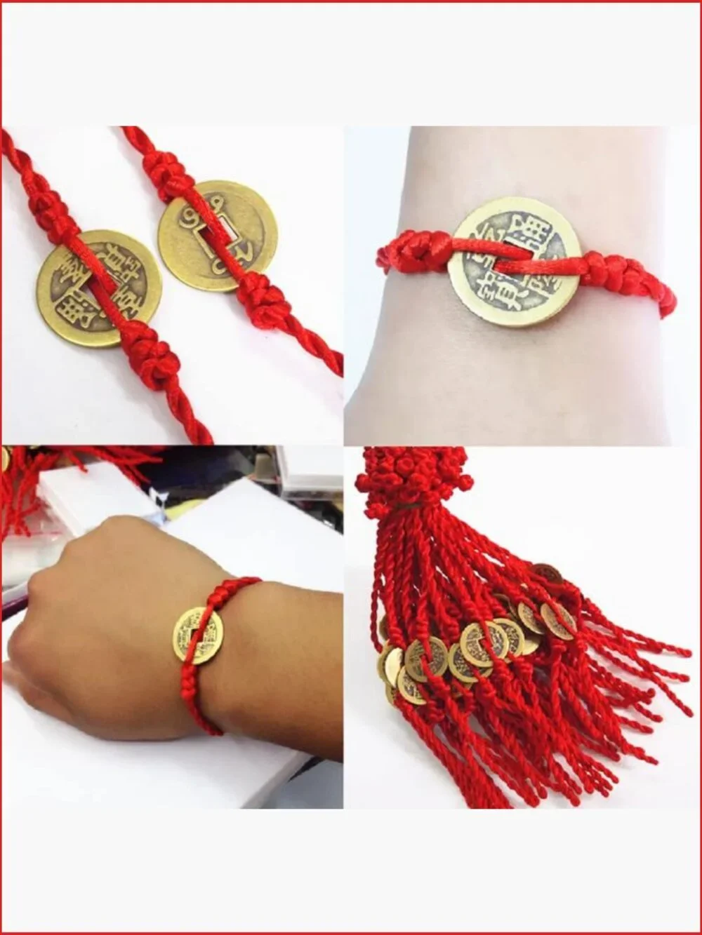 Red String Lucky Coin Charm Bracelet Protection Good Luck Wealth